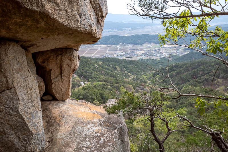 Korea-Gyeongju-Namsan-Hiking - Enjoy the view of the farms below, and a nice big rock.