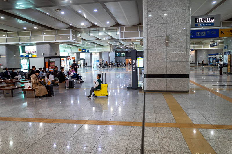 Korea-Gyeongju-Busan-Train - Here is the inside of the Gyeongju station, which is 20 minutes on a highway bus outside of Gyeongju. There are more shops than pictured, it is a big 