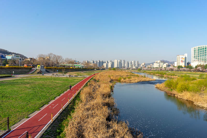Korea-Daejeon-Seoul-Train - Here is one last view of the huge apartment suburbs in Daejeon, along with one of the many running tracks that runs along one of the many rivers to on