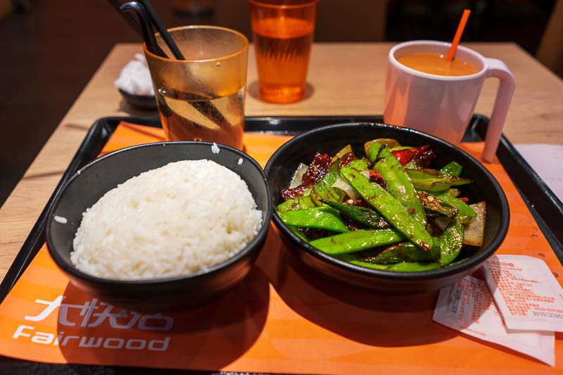 China-Guangzhou-Shangxiajiu - Except when I got back to my hotel area, I found a fairwood, just like in Hong Kong. A nice cheap small meal with lots of vegetables including okra, s
