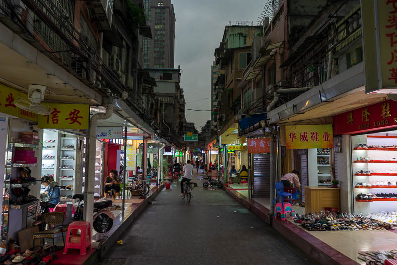 China-Guangzhou-Rain - The clothing market went through many streets. Not quite raining yet.
