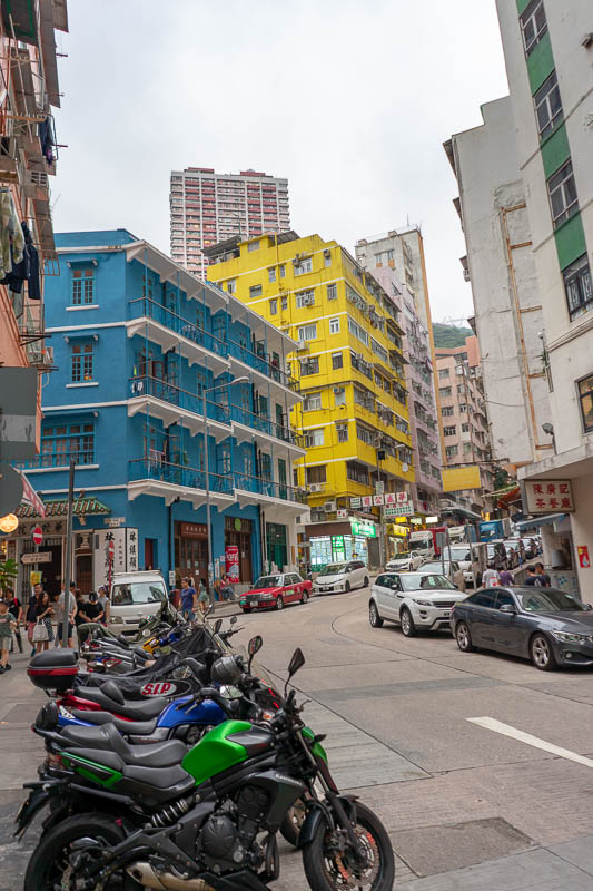 Korea - HK - China - KORKONG! - Just a random street corner with some brightly colored apartments.