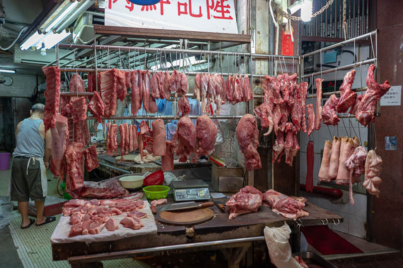 Korea - HK - China - KORKONG! - I selected this butcher for a moody shot of flesh because it was the only one without the red light globe making it look weird. Generally your choices