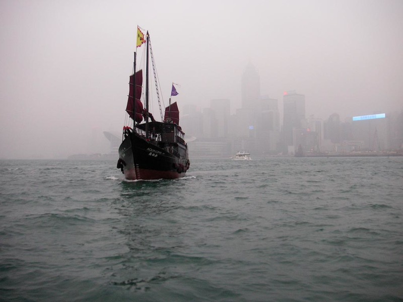 Hong Kong-Star Ferry-Smog-Tsim Sha Tsui - A junk heading straight for us.