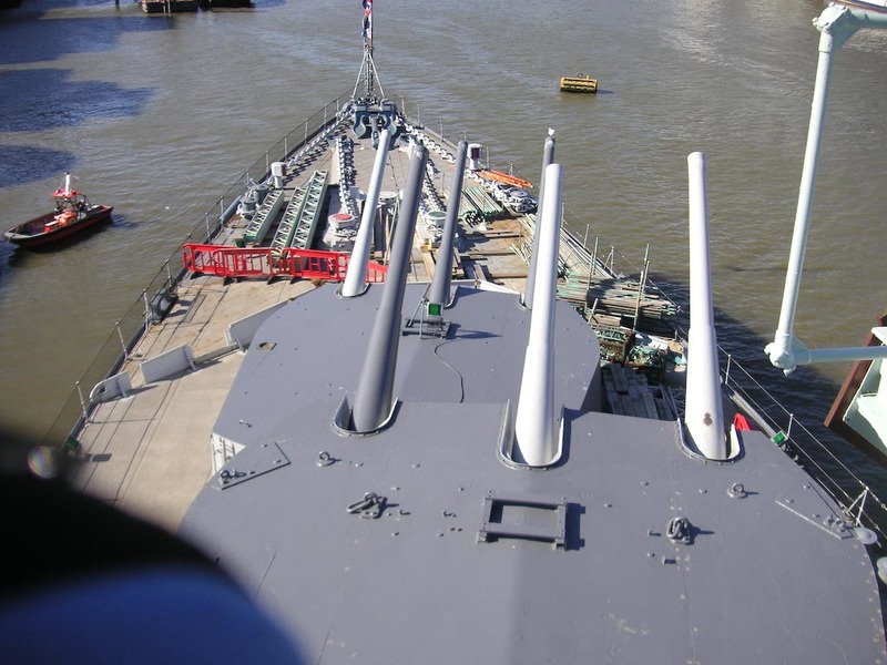 England-London-Battleship-Tower of London - View from the poop deck.