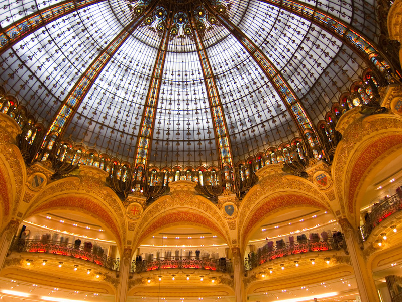 France-Gare Du Nord-Eurostar-Bastille Day-Parade - This is inside the galleries de la fayette department store. The roof dome is grand.