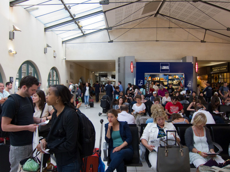 France-Gare Du Nord-Eurostar-Bastille Day-Parade - And this is the crowded departure lounge. Theres no spare seats and if you look down the left theres a hundred or so people leaning against the wall. 