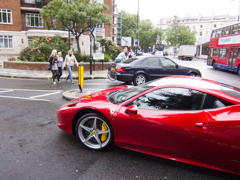 London 3 - June/July 2010 - I know I promised not to show too many car photos, but this is the brand new Ferrari 458 Italia, it nearly ran my over. I really like the red color, s