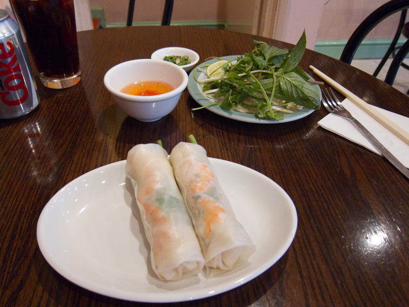 England-London-China Town-Pho - I settled on a vietnamese place, some cold rolls to start, quite nice.