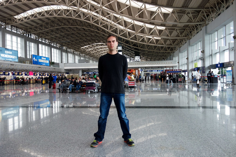 Sichuan - China - Chengdu - Chongqing - March 2013 - Its me in the very grey, very sparsely populated check in hall of Chengdu airport.