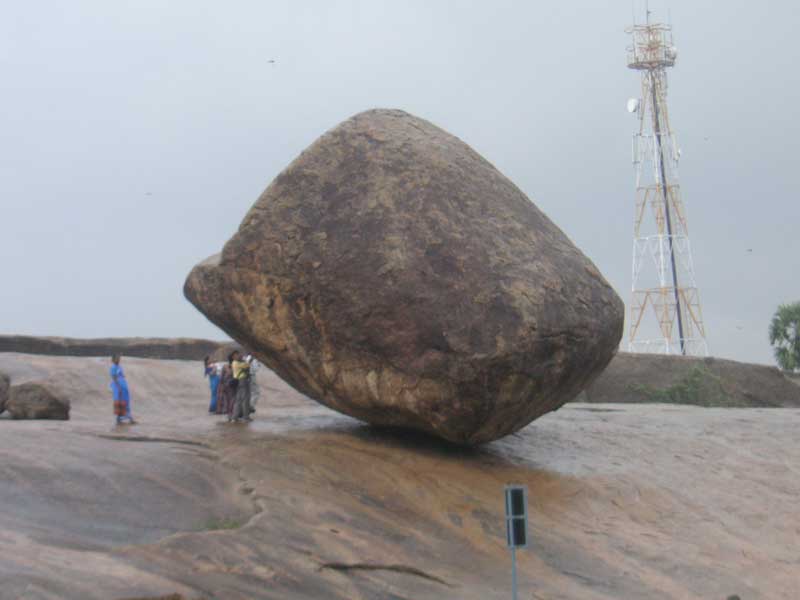 India-Chennai-Mamallapuram-Monkeys - Balancing rock - also please note cell phone tower, built right on the sacred site! One of my friends mothers is SMS'ing the cricket score just about 