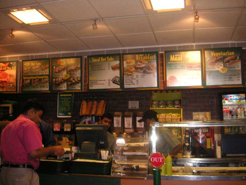 South East Asia December 2005 - Lunch! yes, I had lunch at subway in India, my friends are keen for me to have 'non veg' as they call it, and the line is shorter here than pizza hut,