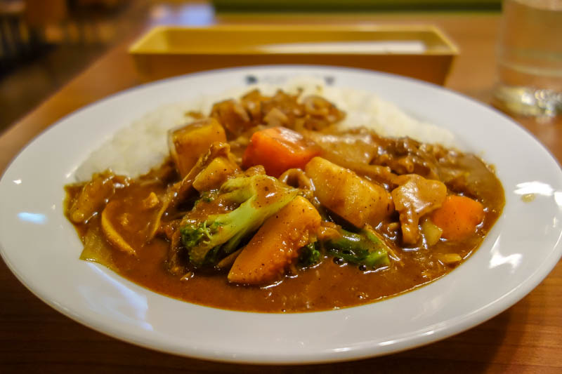 Taiwan-Hualien-Carnival - And finally, as always, my dinner. Exactly what I wanted, Japanese curry, in Taiwan. I chose the one with the most vegetables, and got to choose the l