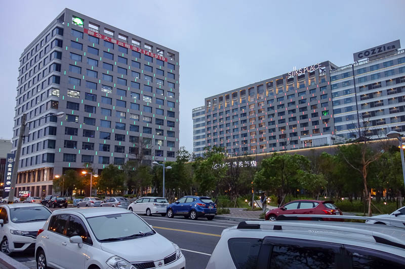 A full lap of Taiwan in March 2017 - I walked in the direction of these buildings thinking they were hospitals. Turns out they were flash hotels and a big department store and even an ice
