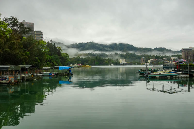 A full lap of Taiwan in March 2017 - My first view of the lake. Nice still water for fog reflections.