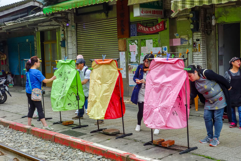 Taiwan-Pingxi-Hiking-Climbing - The main tourist activity here is lantern making. I think you stick a candle in them and they float into the sky? Then they crash into the forest and 